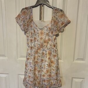 Peach Love California Floral Mini Dress - Orange and White